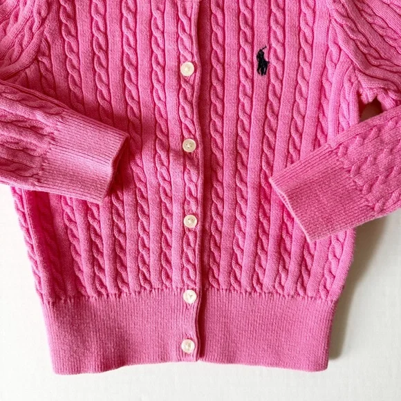 Polo Ralph Lauren Cable Knit Cotton Button Cardigan Pink Girls 3T - Picture 3 of 7